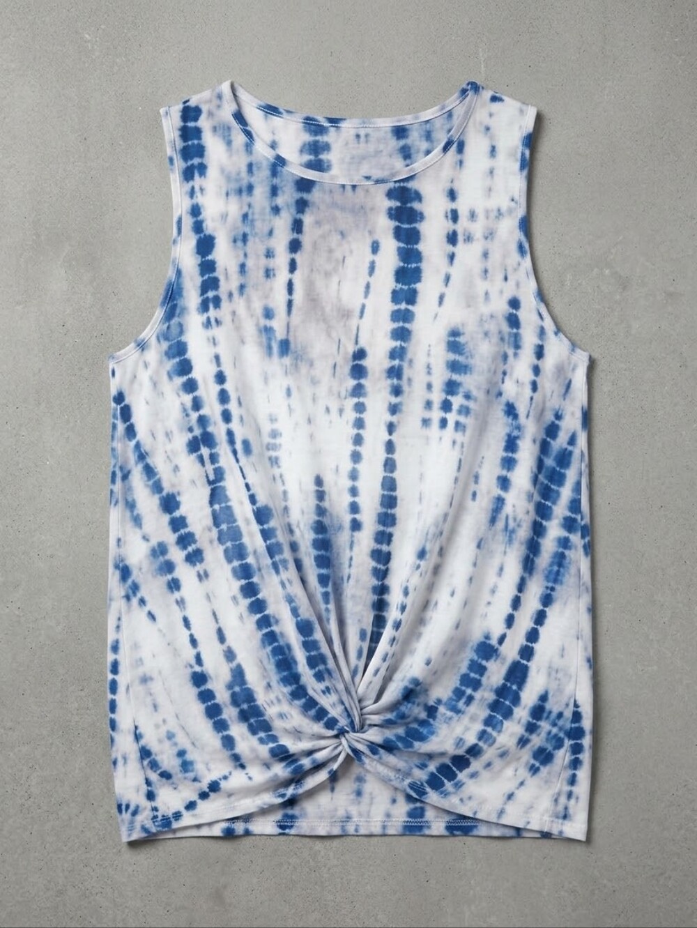 Blue Tie-Dye Knot Front Sleeveless Sheer Swim Cover,  Size XL